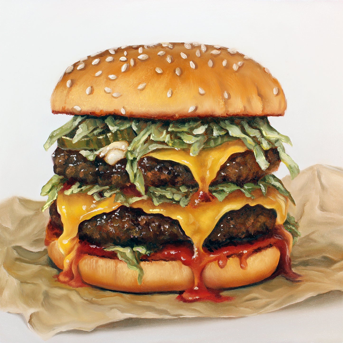 "Meat Me Halfway" 12x12 Original Oil Painting by Abra Johnson