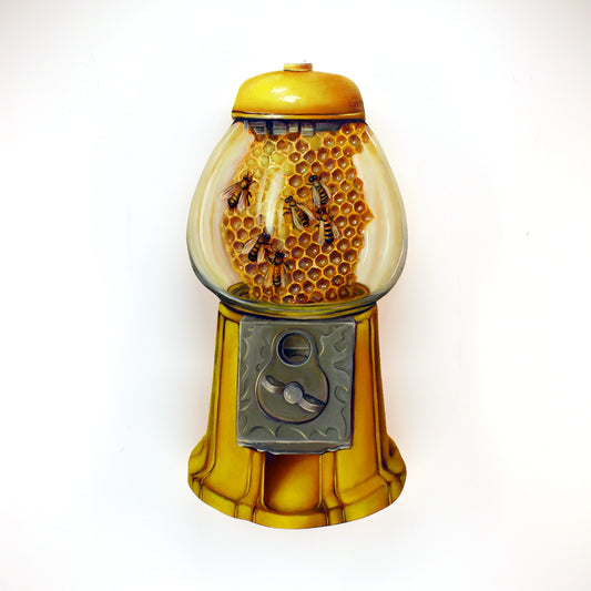 "Buzz Bank" 16.5x8" Original 3D Cut-Out Oil Painting by Abra Johnson