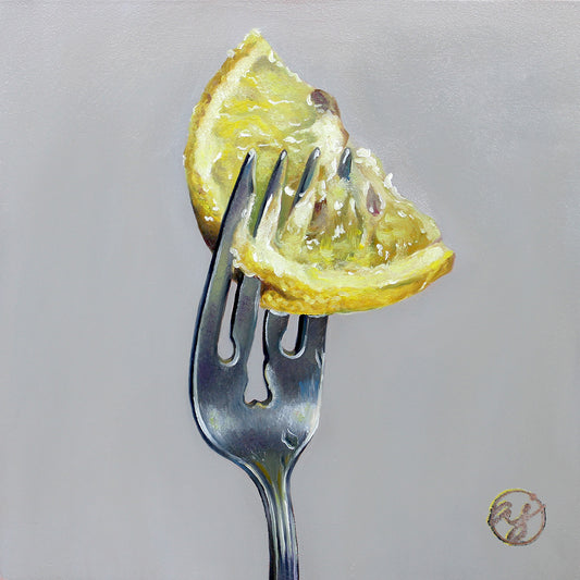"Put A Fork In It: Lemon Squeeze" 8x8 Original Oil Painting by Abra Johnson